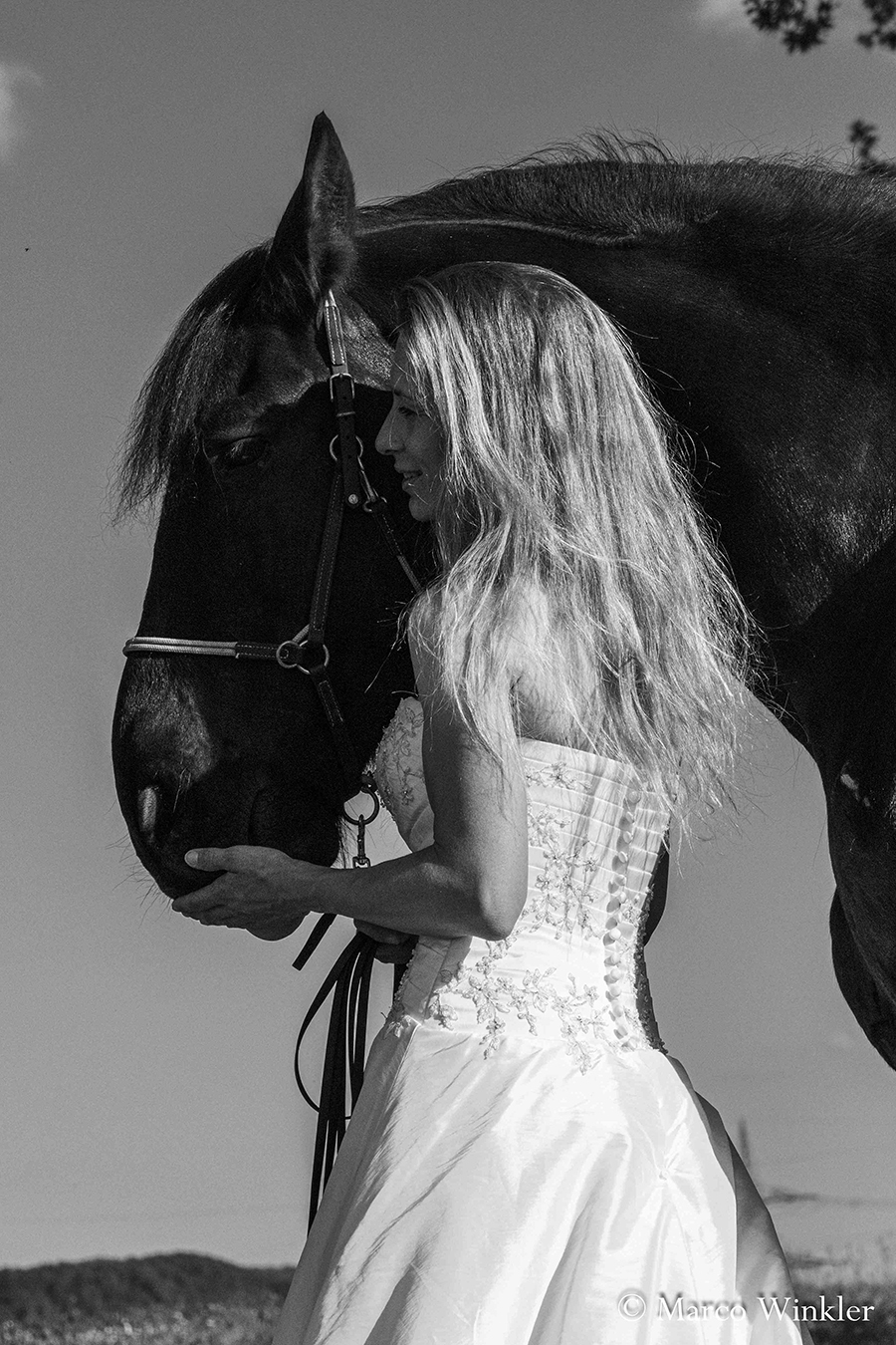 Fashion Portrait mit Pferd in natuerlicher Umgebung